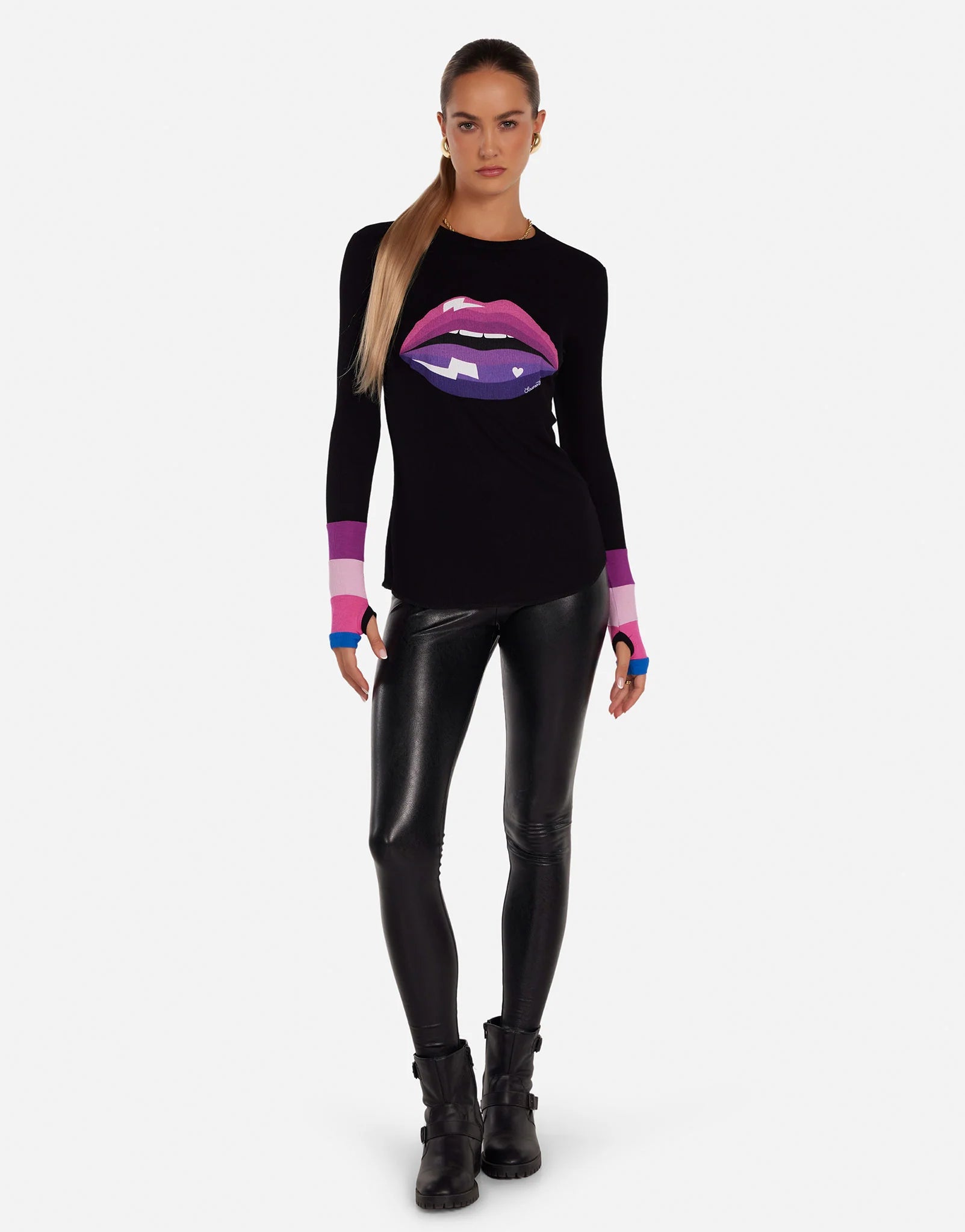 Lauren Moshi Shyla Pink Ombre Lip Top Long Sleeved Top by Lauren Moshi as seen on celebrities