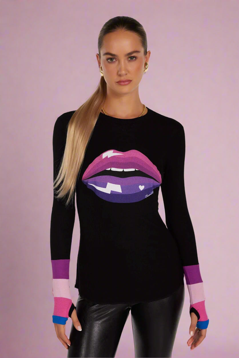 Lauren Moshi Shyla Pink Ombre Lip Top Long Sleeved Top by Lauren Moshi as seen on celebrities