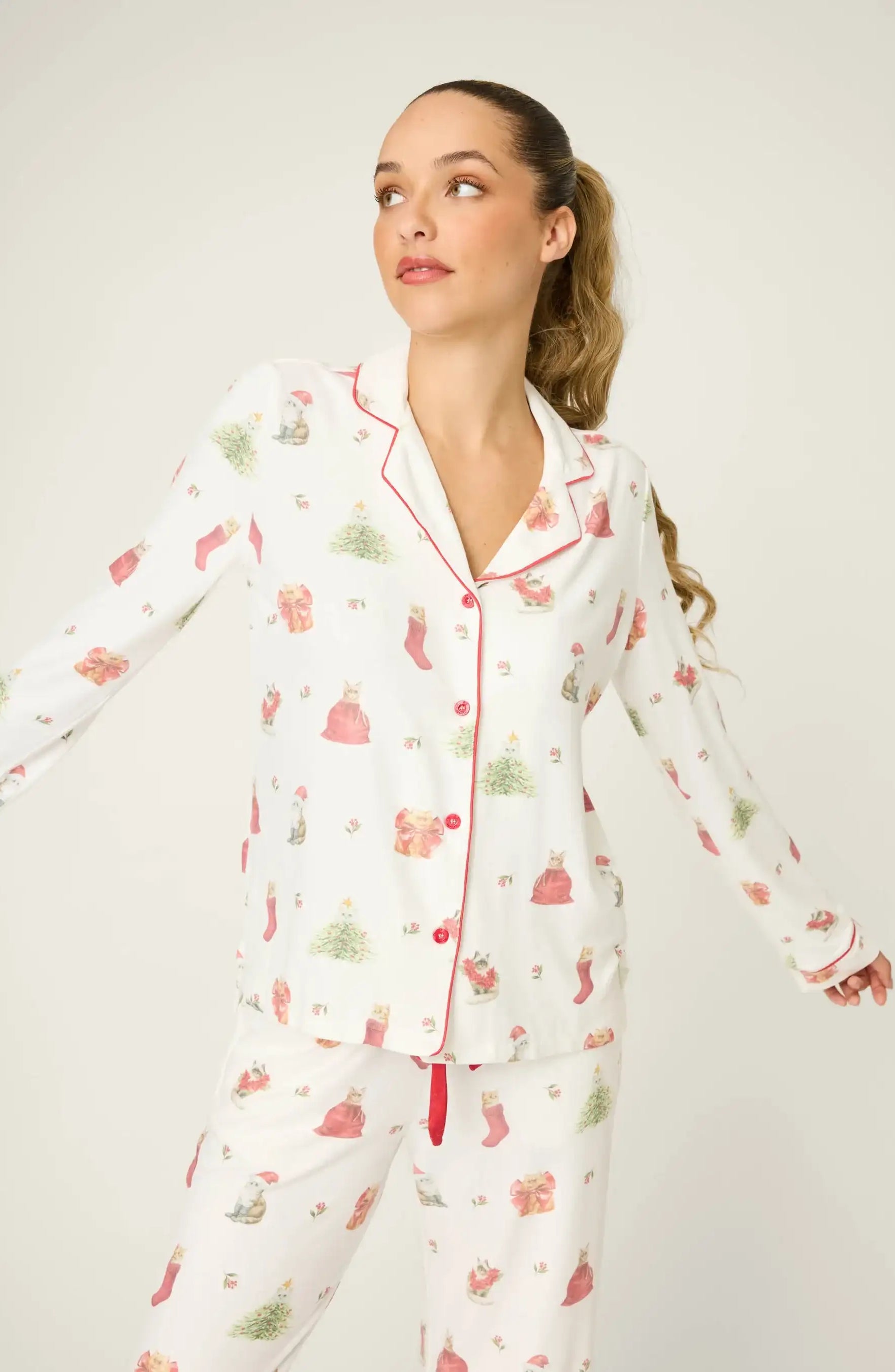 PJ Salvage Feline Festive Cat Print Christmas PJ Set