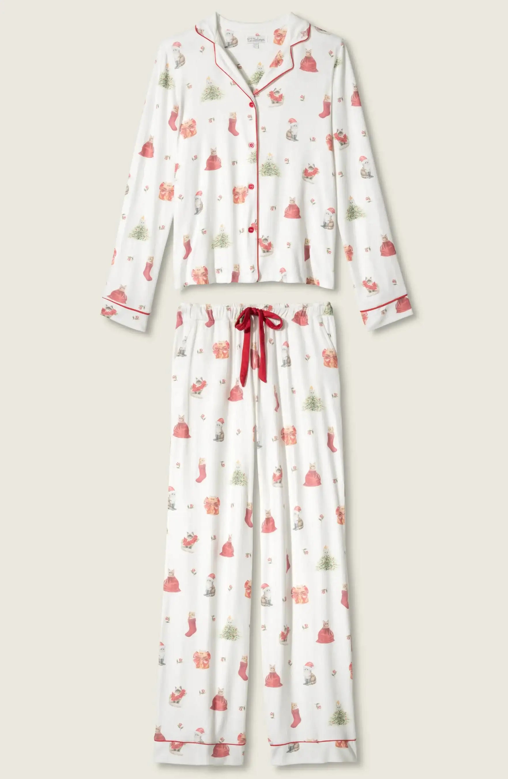 PJ Salvage Feline Festive Cat Print Christmas PJ Set