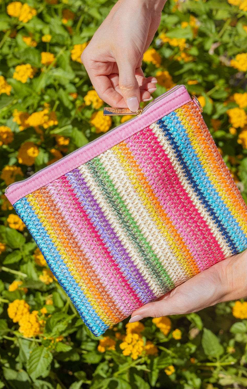 Packed Party Bring On The Fun Luxe Woven Rainbow Everything Pouch Bag Clutch Bag by Packed Party as seen on celebrities