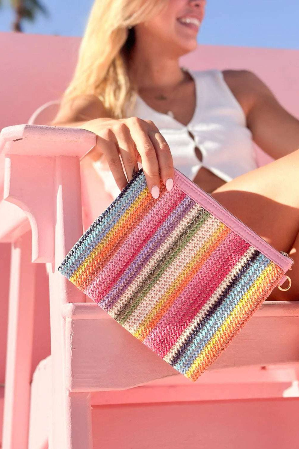 Packed Party Bring On The Fun Luxe Woven Rainbow Everything Pouch Bag Clutch Bag by Packed Party as seen on celebrities