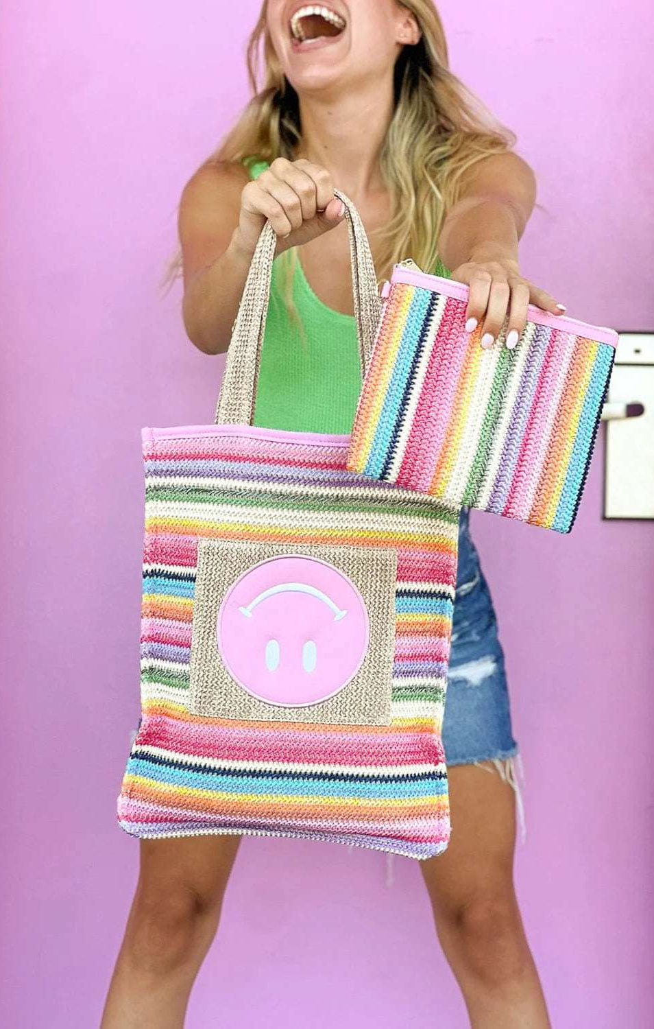 Packed Party Bring On The Fun Luxe Woven Rainbow Everything Pouch Bag Clutch Bag by Packed Party as seen on celebrities