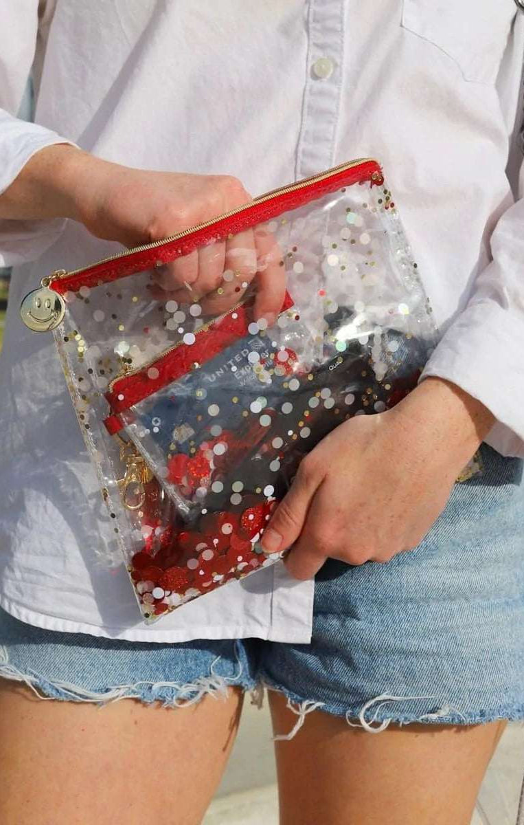 Packed Party Spirit Squad Rally Red Confetti Everything Pouch Clutch Bag by Packed Party as seen on celebrities