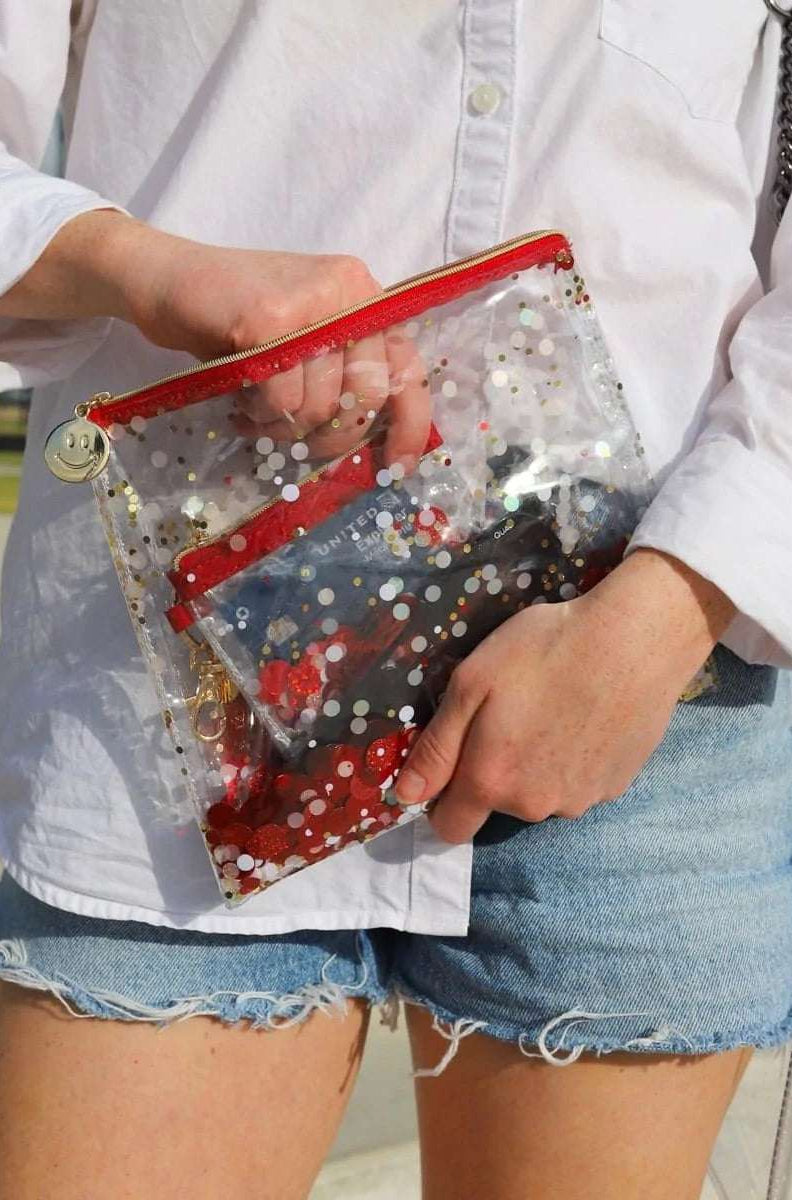 Packed Party Spirit Squad Rally Red Confetti Everything Pouch Clutch Bag by Packed Party as seen on celebrities
