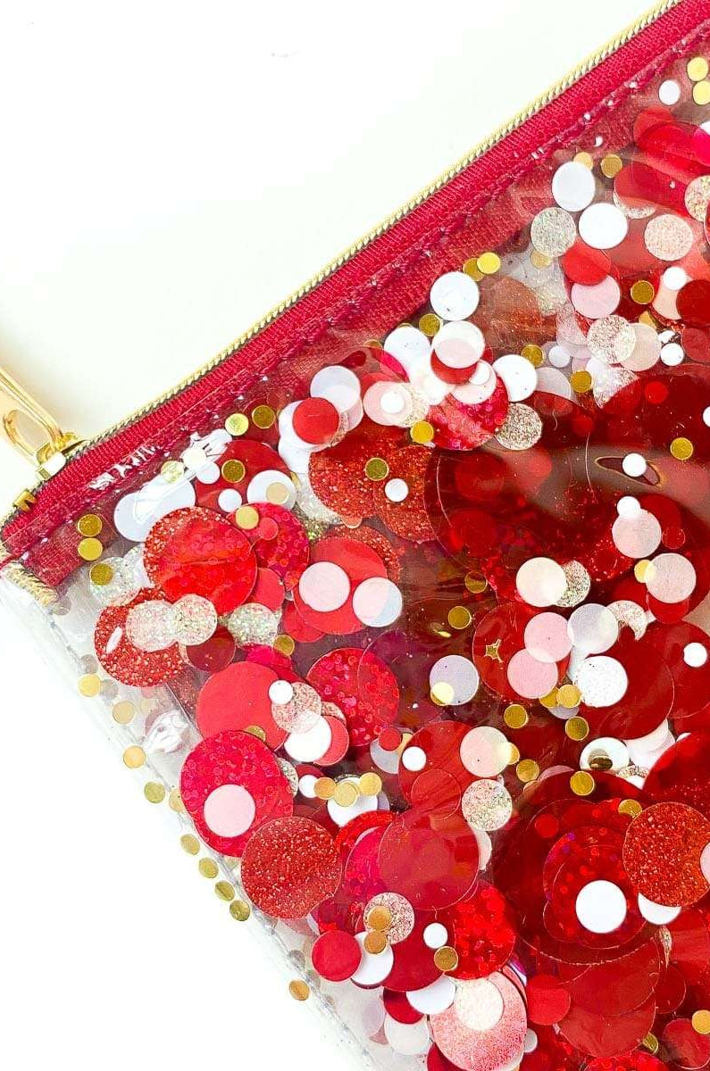 Packed Party Spirit Squad Rally Red Confetti Everything Pouch Clutch Bag by Packed Party as seen on celebrities