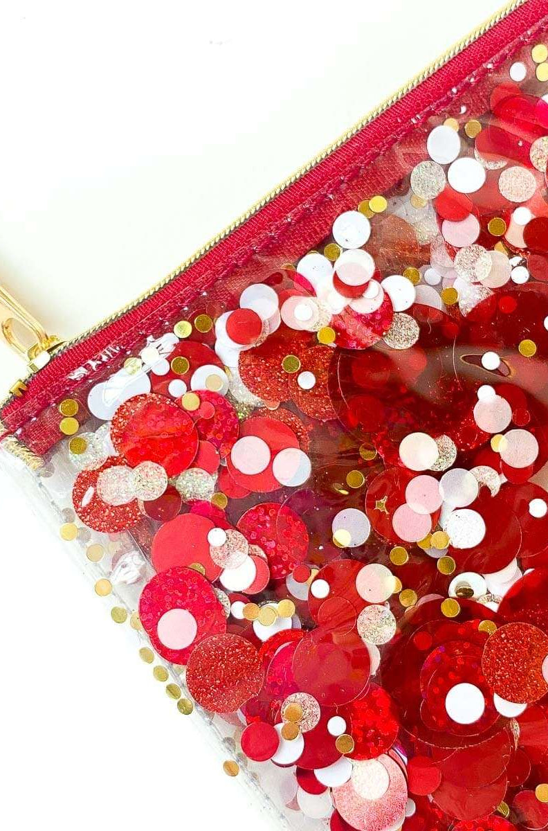 Packed Party Spirit Squad Rally Red Confetti Everything Pouch Clutch Bag by Packed Party as seen on celebrities