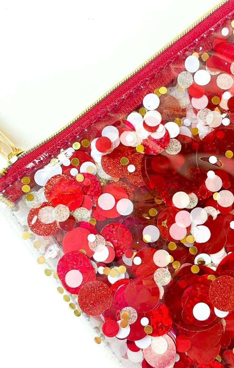 Packed Party Spirit Squad Rally Red Confetti Everything Pouch Clutch Bag by Packed Party as seen on celebrities