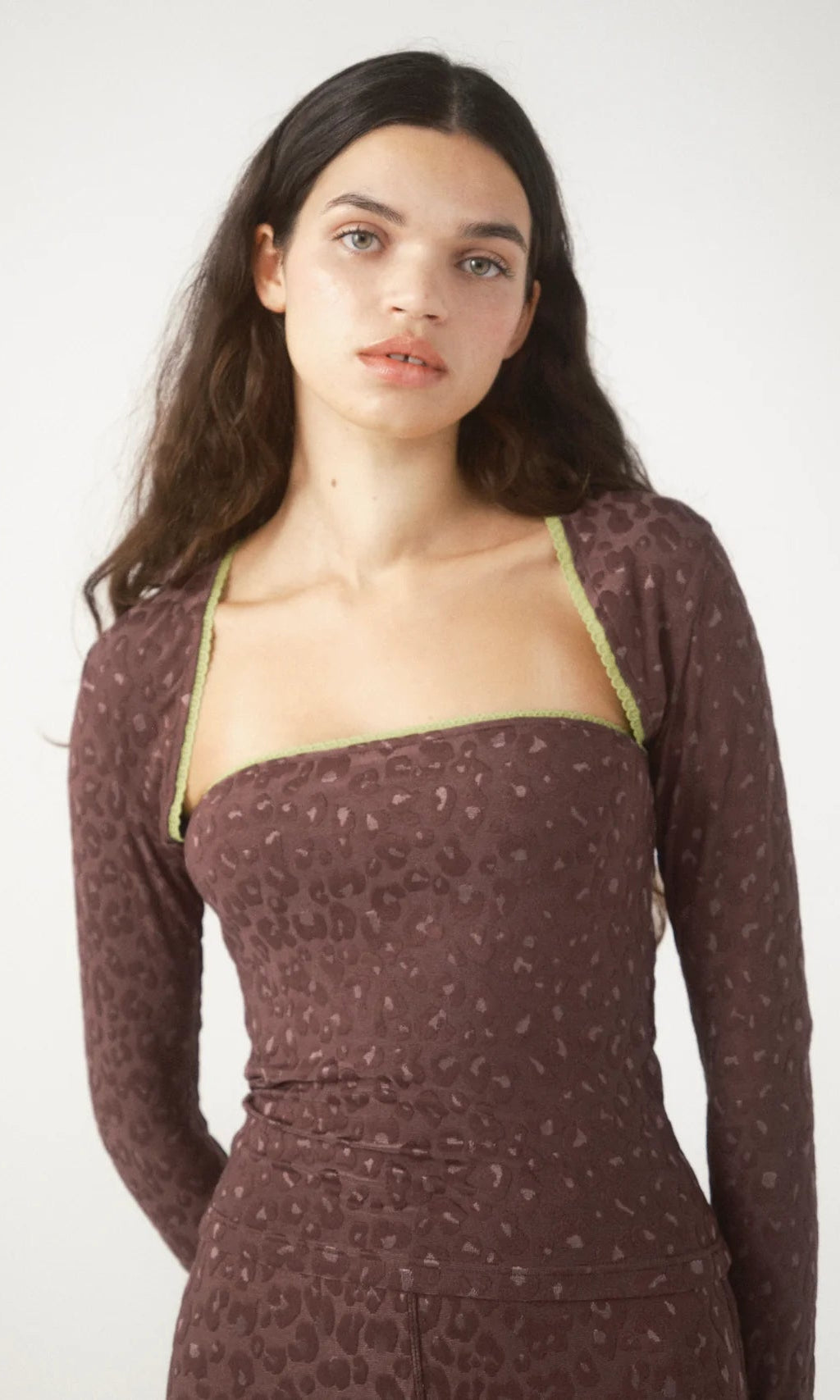 Pixie & Peach Gwen Leopard Jacquard Shrug Top