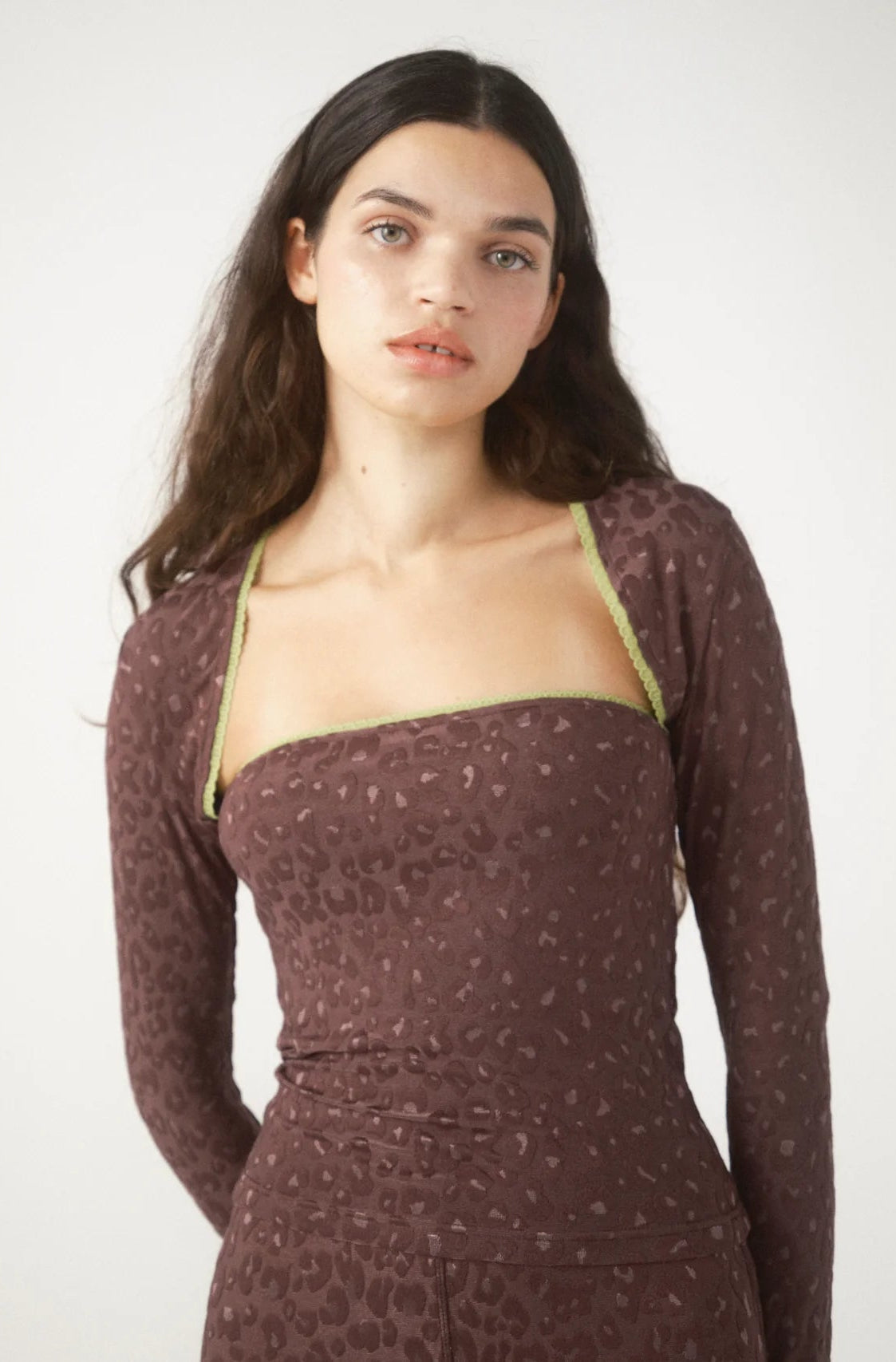 Pixie & Peach Gwen Leopard Jacquard Shrug Top