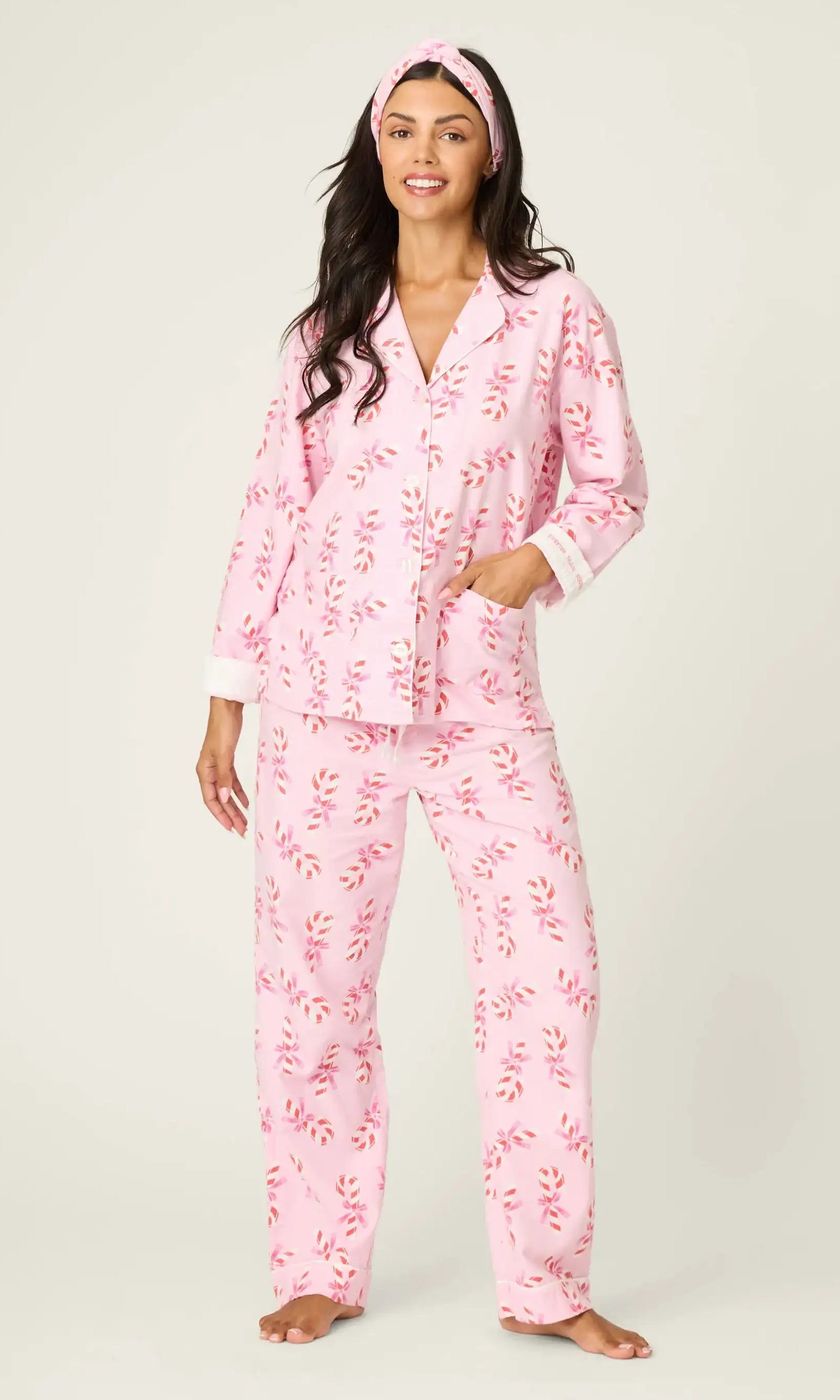 PJ Salvage Sweeter Than Sugar 3-Piece Candy Cane Print Flannel PJ Set as seen on Paris Hilton