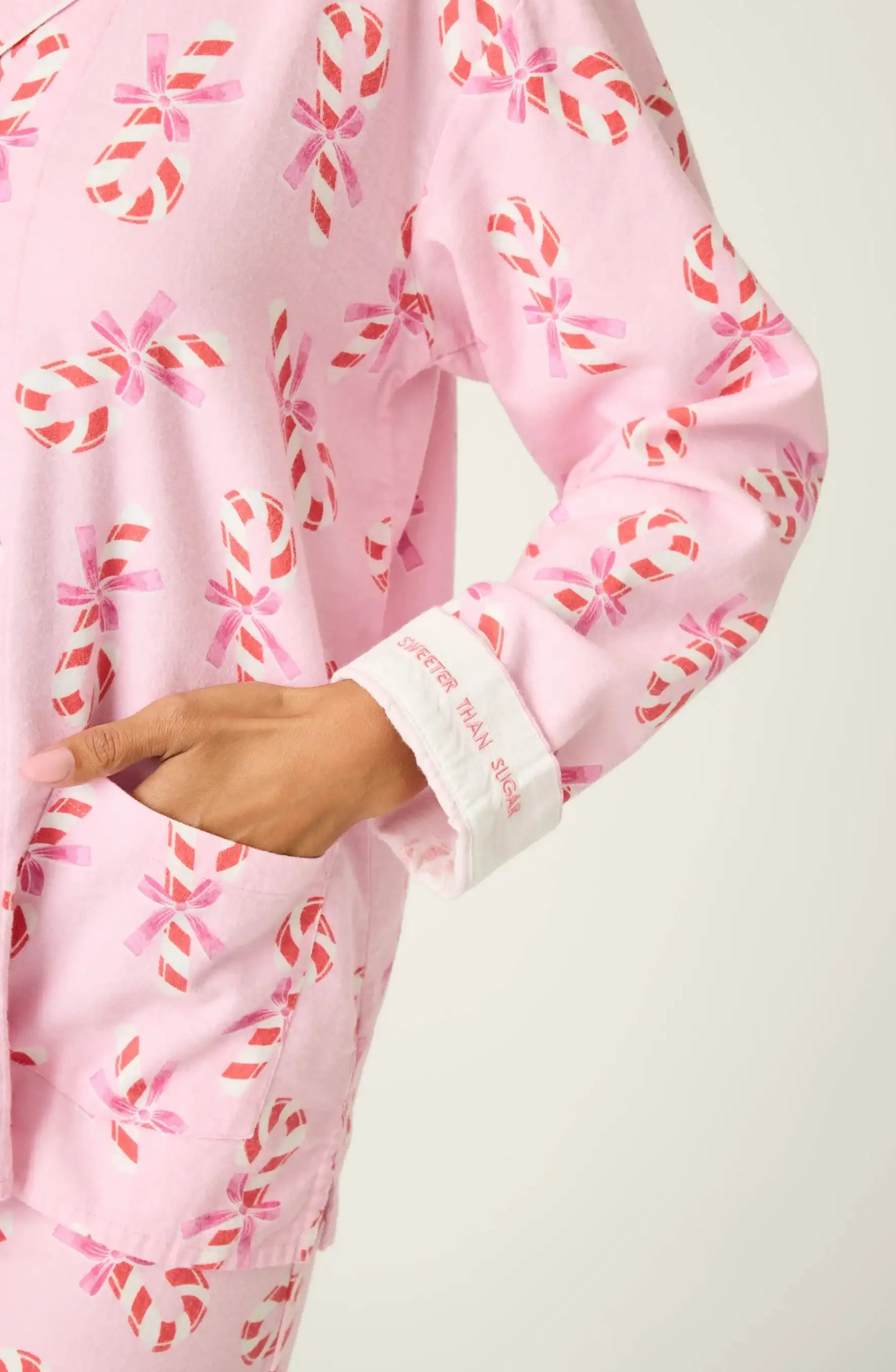 PJ Salvage Sweeter Than Sugar 3-Piece Candy Cane Print Flannel PJ Set as seen on Paris Hilton