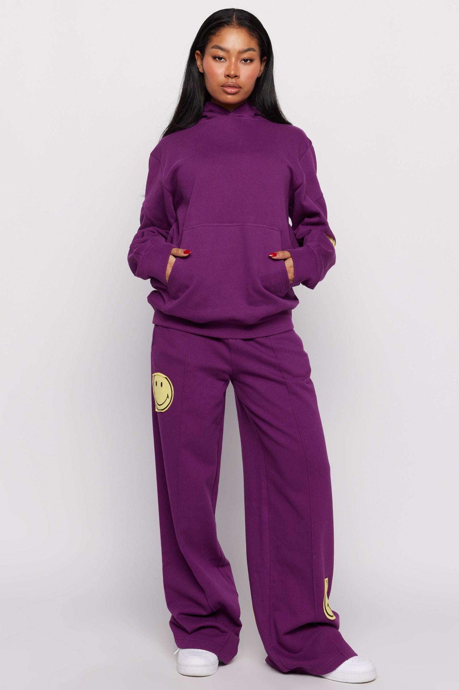Samii Ryan Smiley® Purple Oversized Hoodie Hooded Sweatshirt by Samii Ryan as seen on celebrities