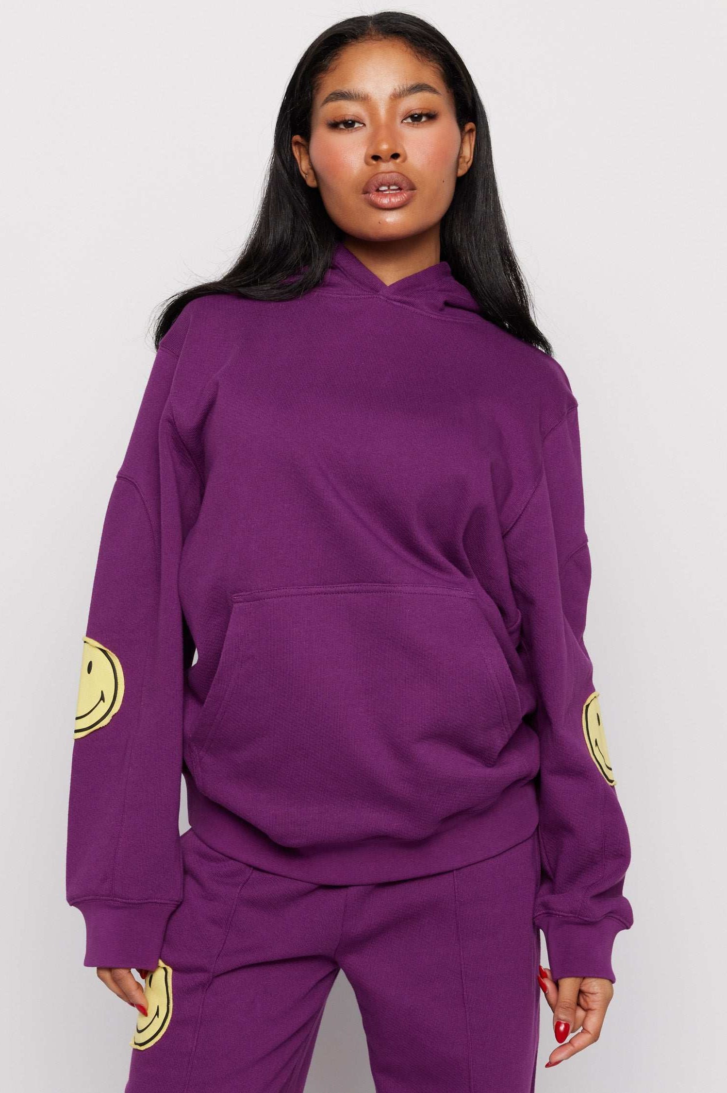 Samii Ryan Smiley® Purple Oversized Hoodie Hooded Sweatshirt by Samii Ryan as seen on celebrities