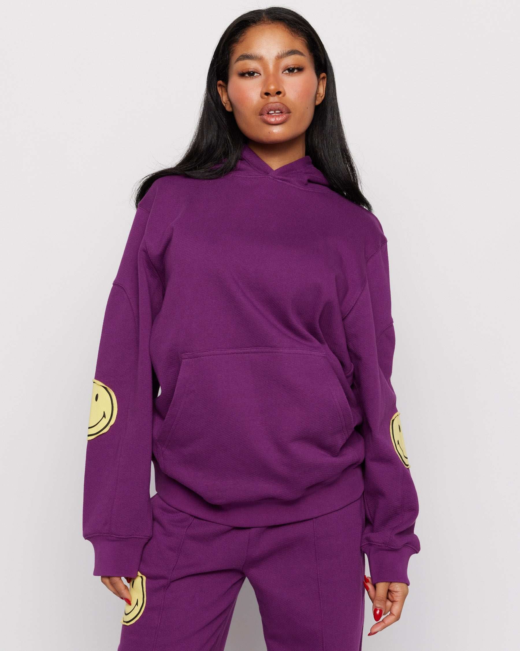 Samii Ryan Smiley® Purple Oversized Hoodie Hooded Sweatshirt by Samii Ryan as seen on celebrities