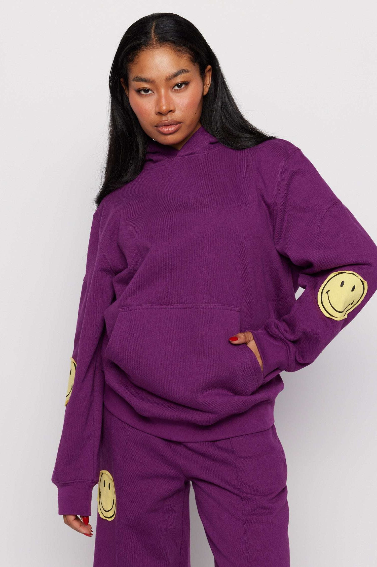 Samii Ryan Smiley® Purple Oversized Hoodie Hooded Sweatshirt by Samii Ryan as seen on celebrities