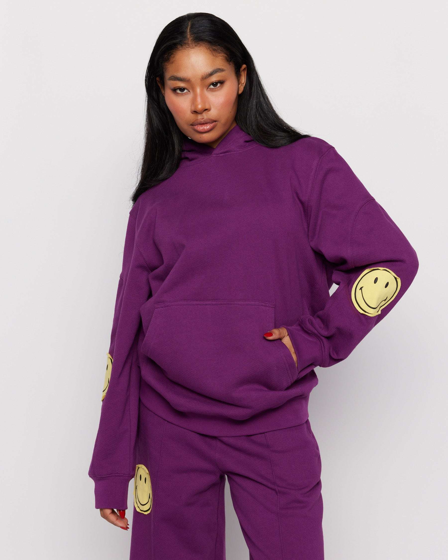 Samii Ryan Smiley® Purple Oversized Hoodie Hooded Sweatshirt by Samii Ryan as seen on celebrities