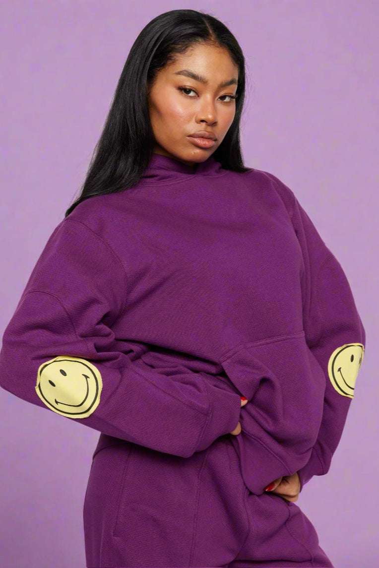 Samii Ryan Smiley® Purple Oversized Hoodie Hooded Sweatshirt by Samii Ryan as seen on celebrities