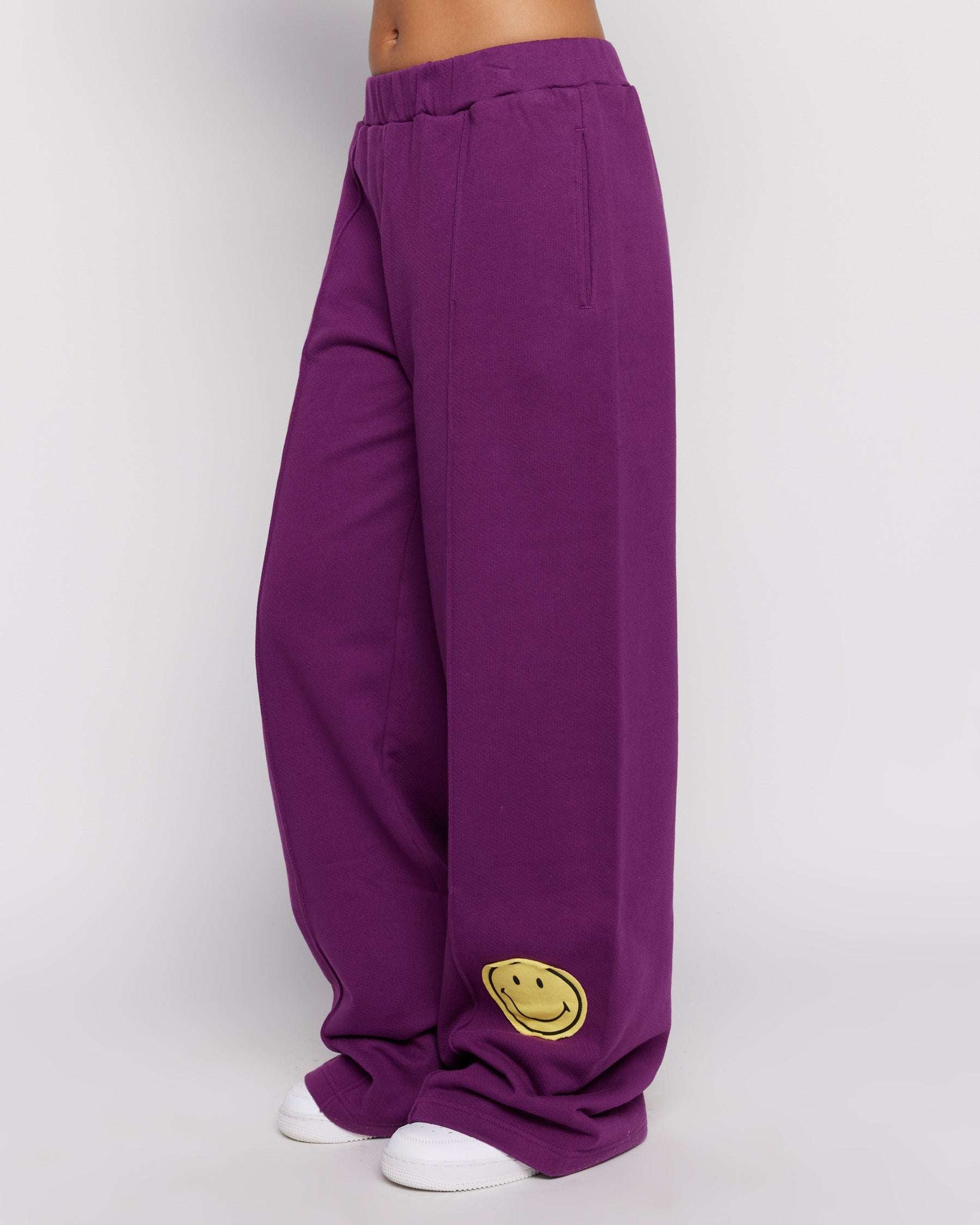 Samii Ryan Smiley® Straight Leg Purple Jogger Pants Jogger Bottoms by Samii Ryan as seen on celebrities