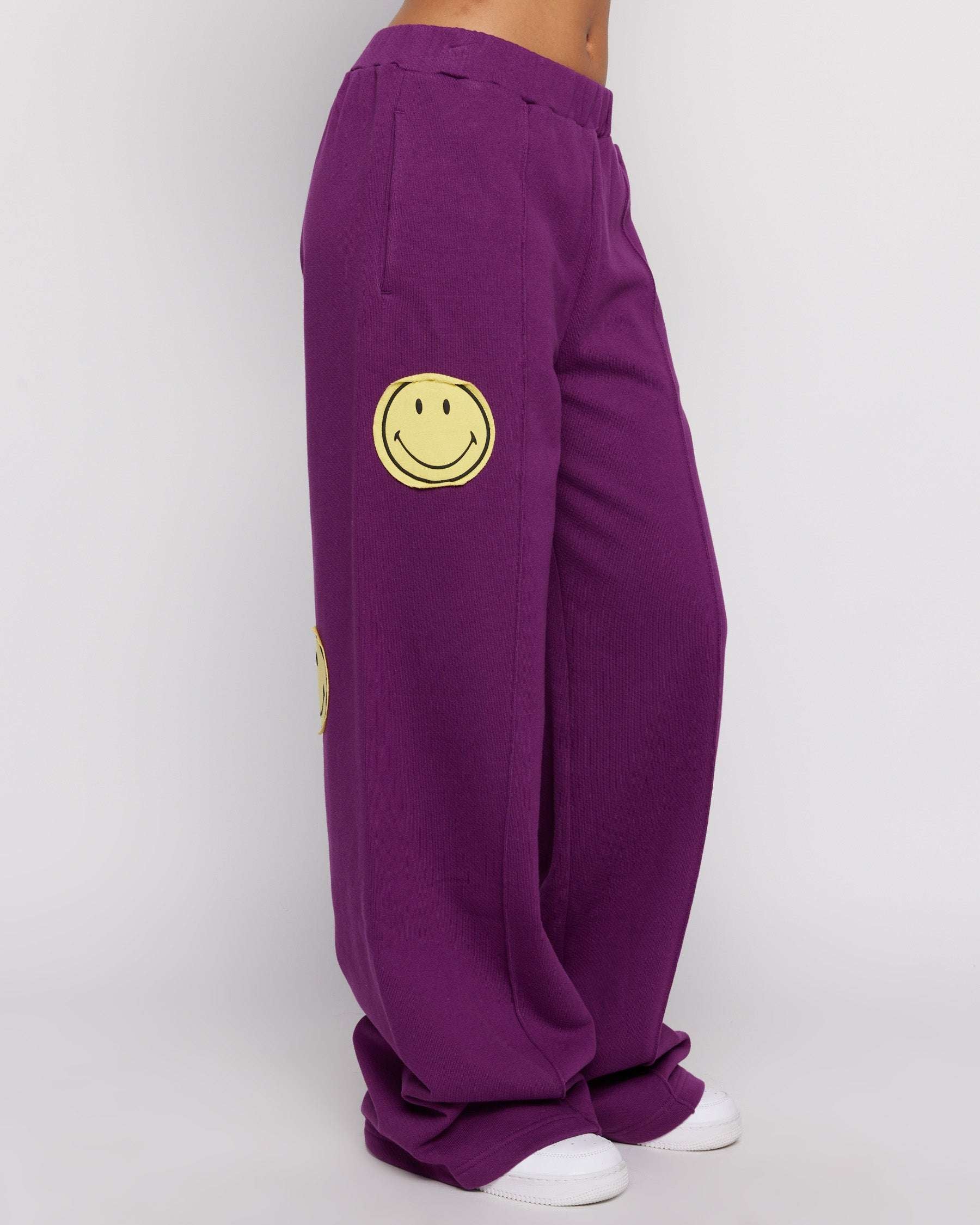 Samii Ryan Smiley® Straight Leg Purple Jogger Pants Jogger Bottoms by Samii Ryan as seen on celebrities