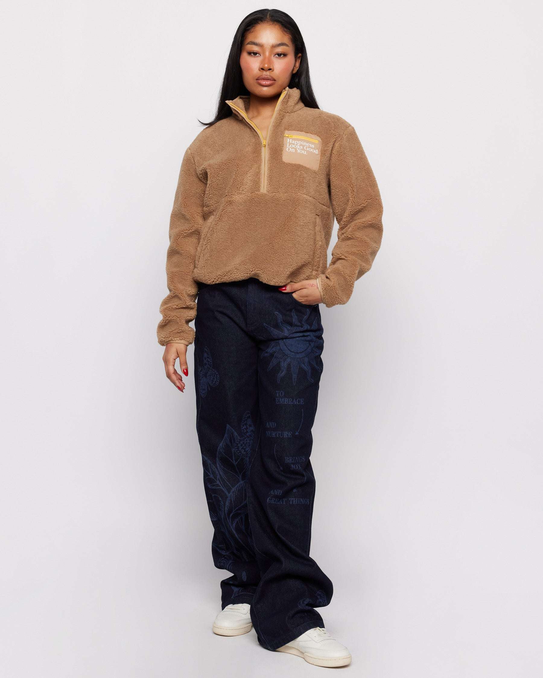 Samii Ryan Smiley® Sunshine Sherpa Jacket as seen on Sarah Jayne Dunn Jacket by Samii Ryan as seen on celebrities