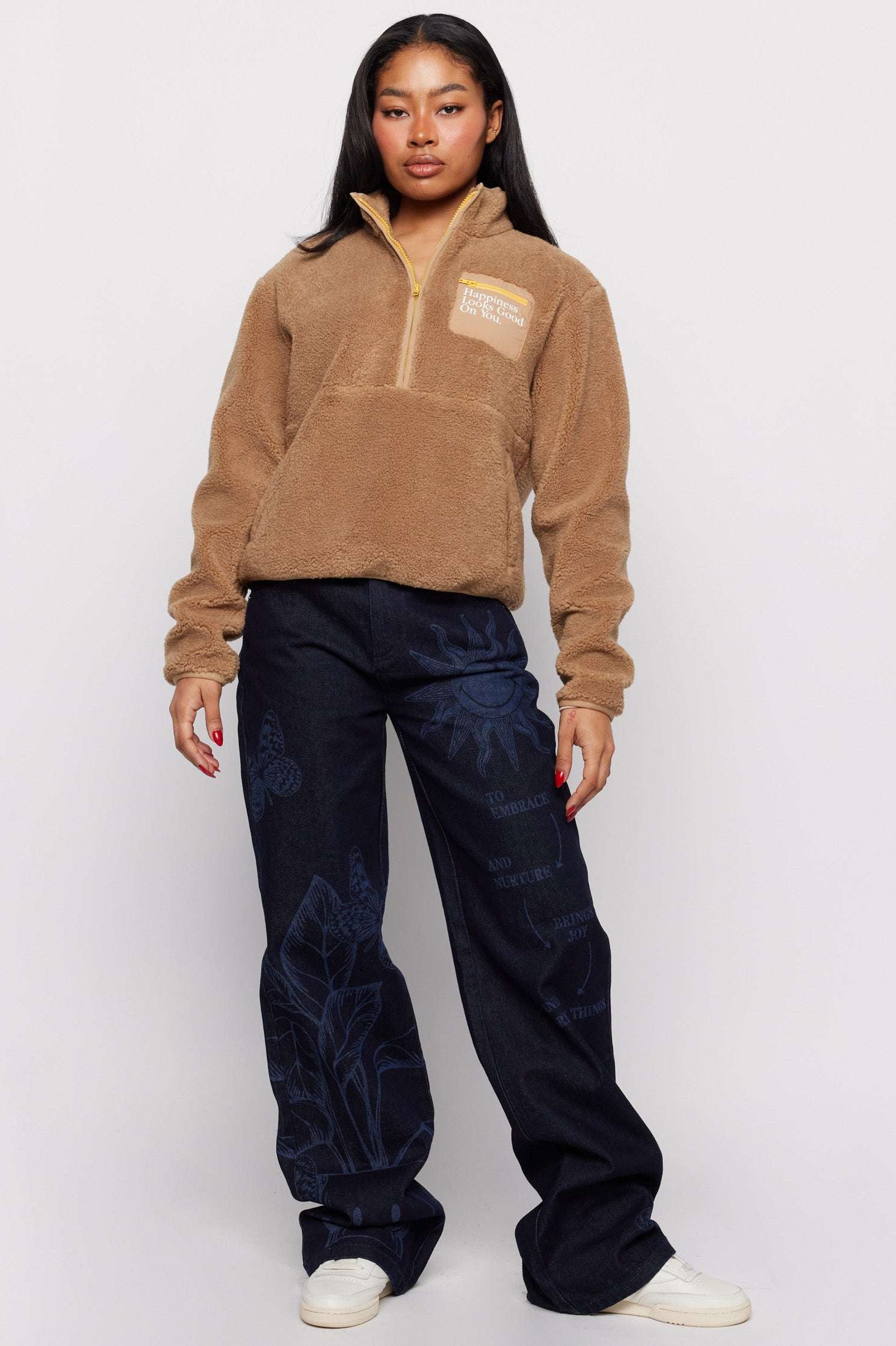 Samii Ryan Smiley® Sunshine Sherpa Jacket as seen on Sarah Jayne Dunn Jacket by Samii Ryan as seen on celebrities