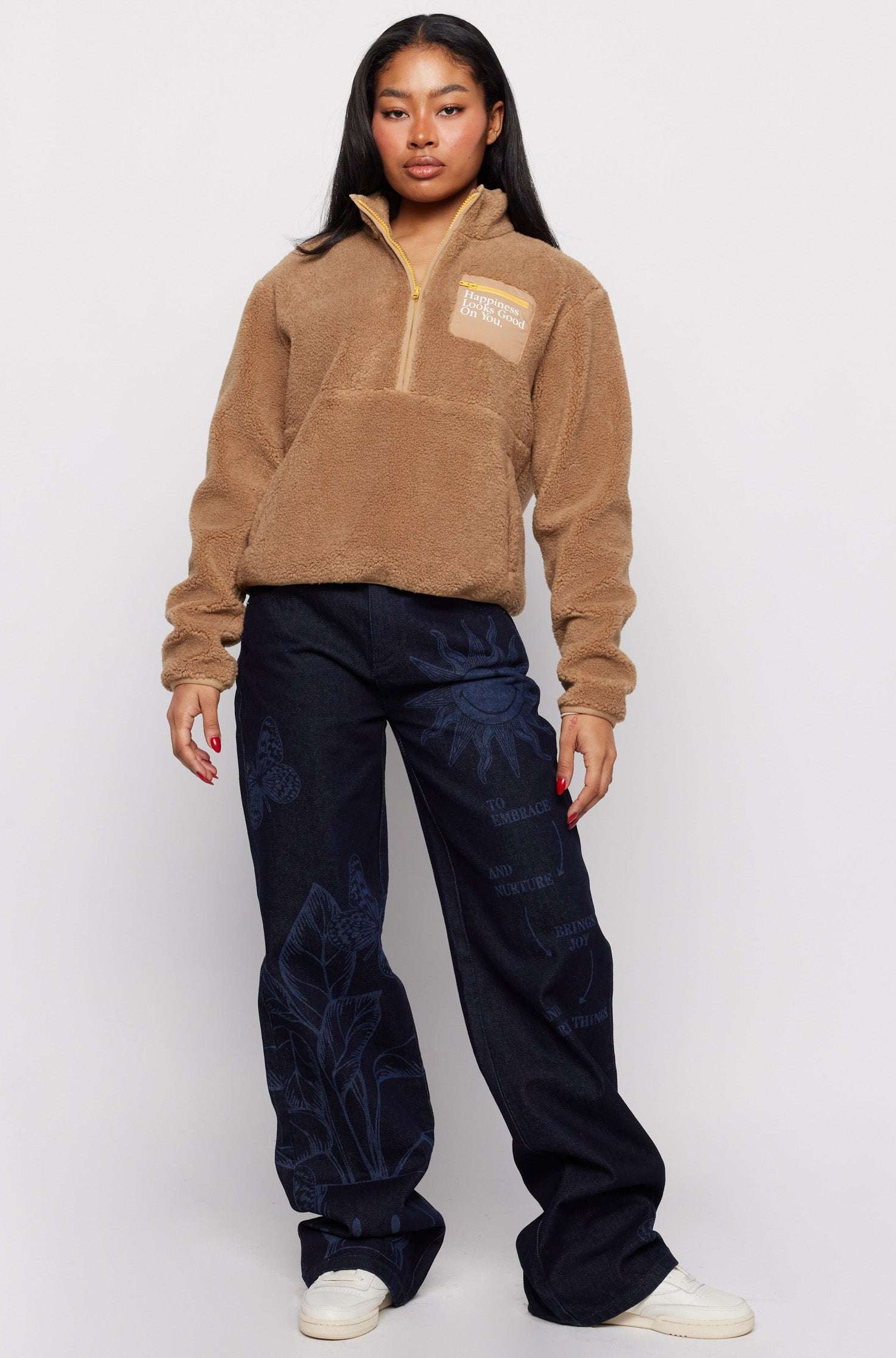 Samii Ryan Smiley® Sunshine Sherpa Jacket as seen on Sarah Jayne Dunn Jacket by Samii Ryan as seen on celebrities