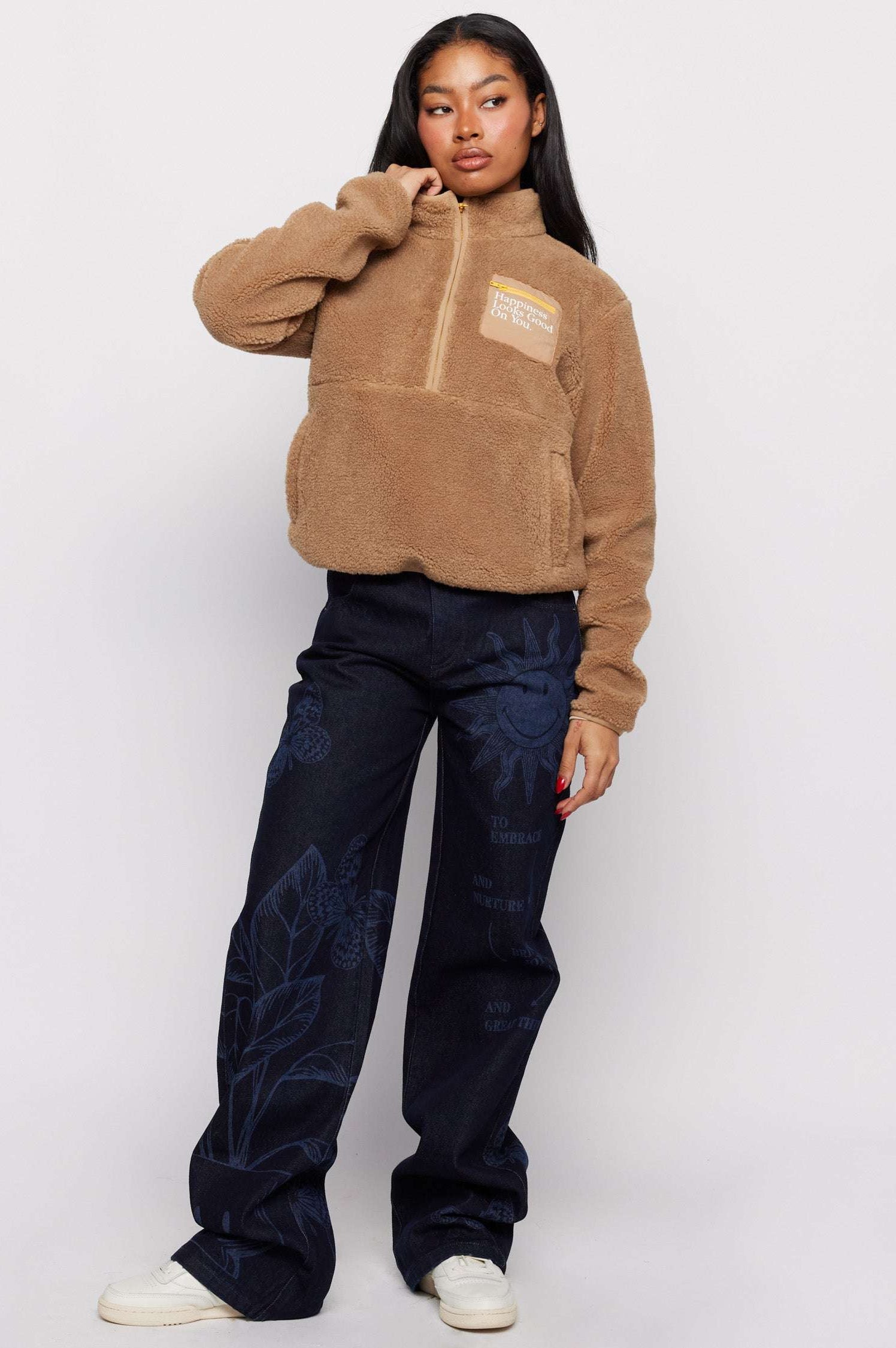 Samii Ryan Smiley® Sunshine Sherpa Jacket as seen on Sarah Jayne Dunn Jacket by Samii Ryan as seen on celebrities