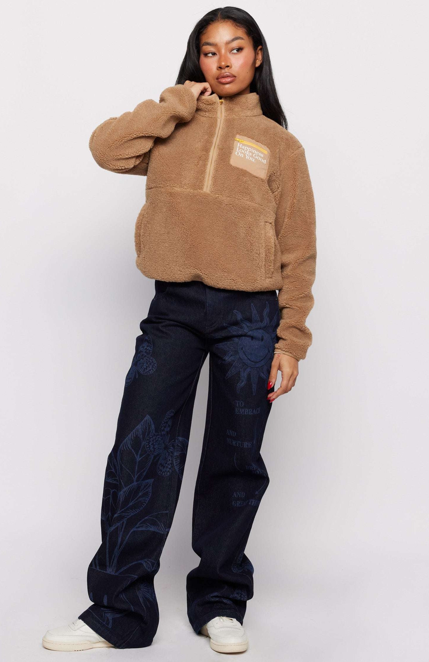 Samii Ryan Smiley® Sunshine Sherpa Jacket as seen on Sarah Jayne Dunn Jacket by Samii Ryan as seen on celebrities