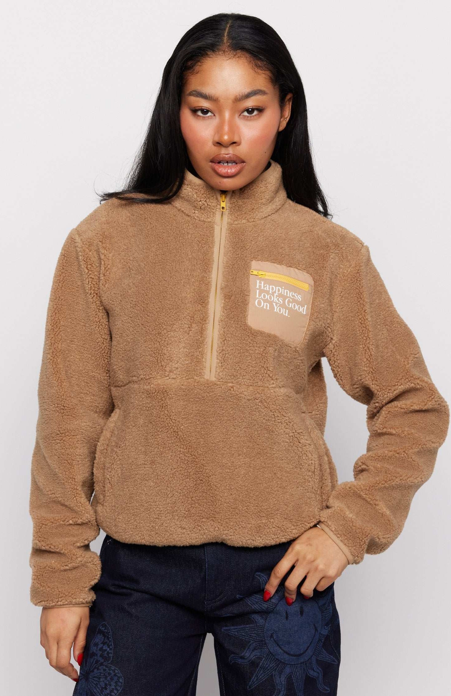 Samii Ryan Smiley® Sunshine Sherpa Jacket as seen on Sarah Jayne Dunn Jacket by Samii Ryan as seen on celebrities