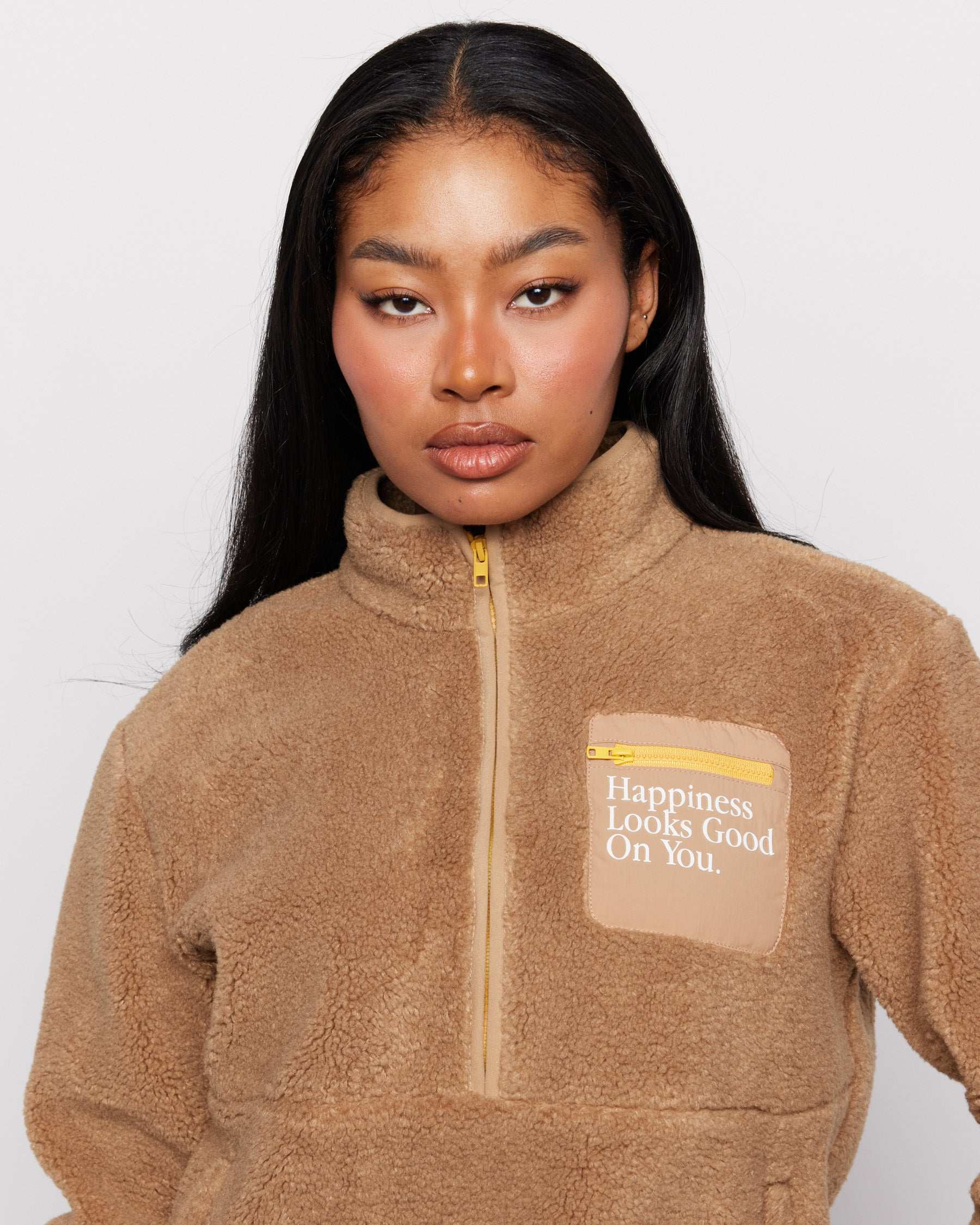 Samii Ryan Smiley® Sunshine Sherpa Jacket as seen on Sarah Jayne Dunn Jacket by Samii Ryan as seen on celebrities