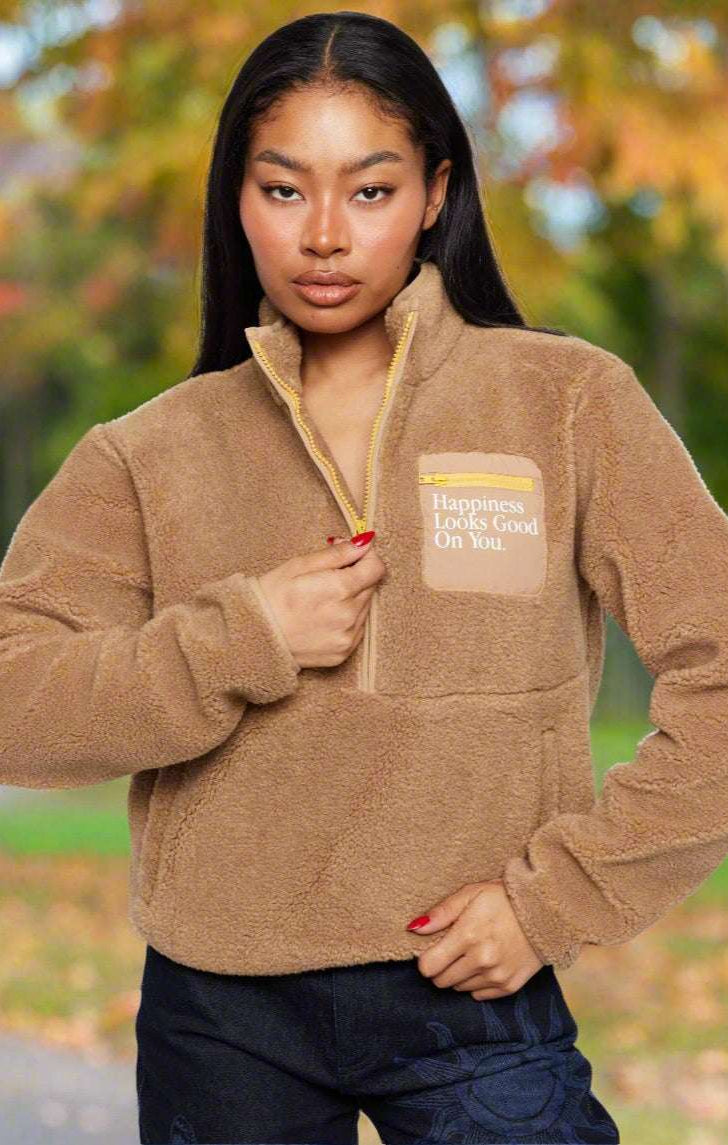 Samii Ryan Smiley® Sunshine Sherpa Jacket as seen on Sarah Jayne Dunn Jacket by Samii Ryan as seen on celebrities