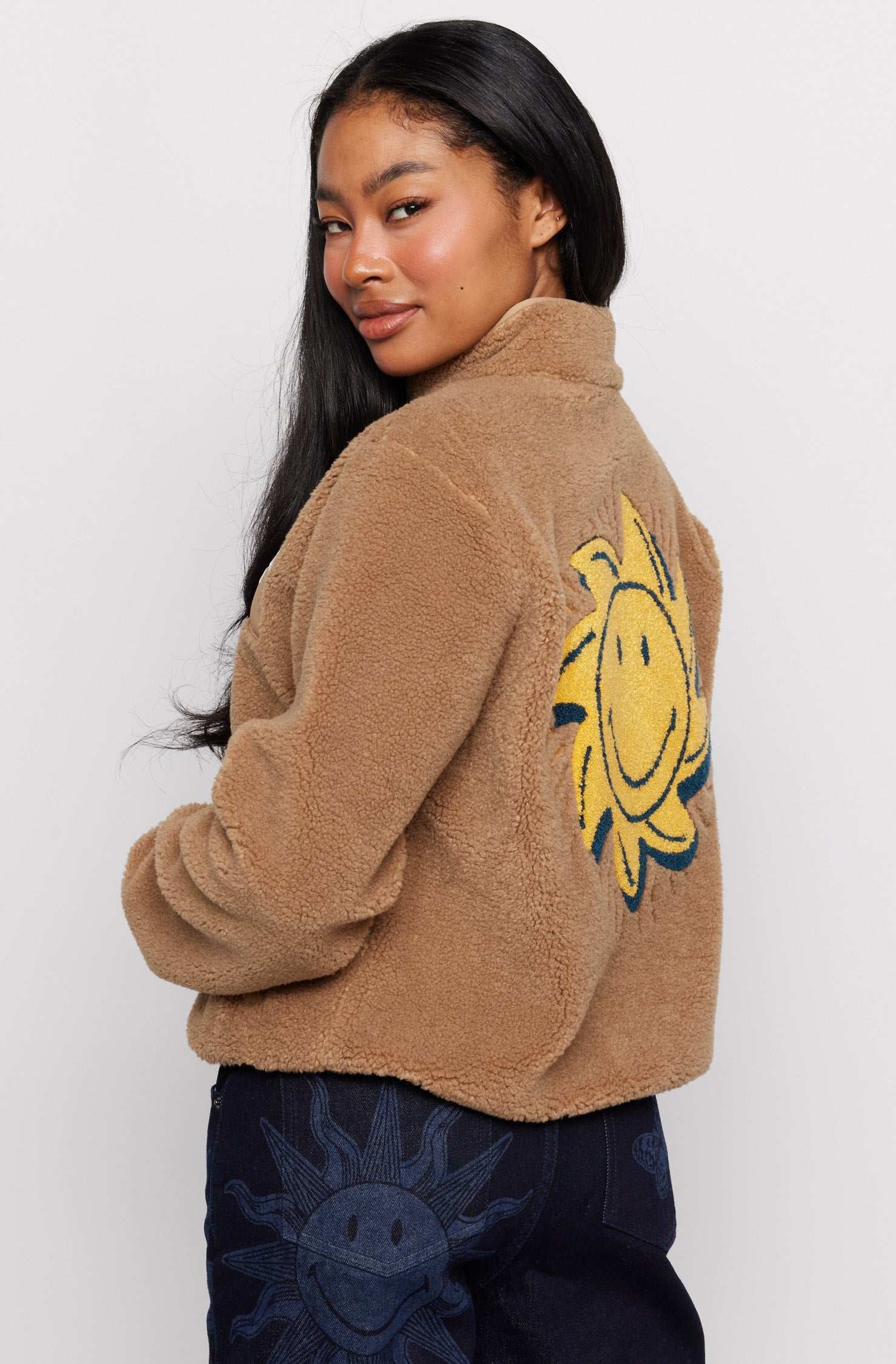 Samii Ryan Smiley® Sunshine Sherpa Jacket as seen on Sarah Jayne Dunn Jacket by Samii Ryan as seen on celebrities