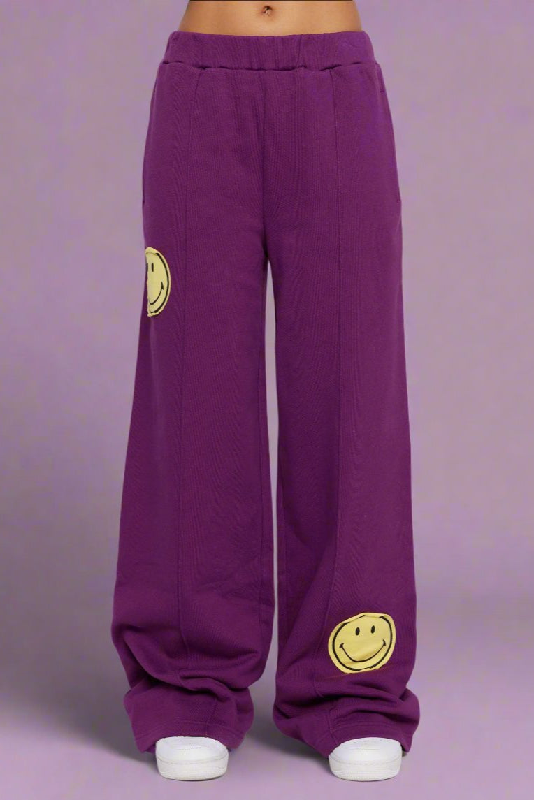 Samii Ryan Smiley® Straight Leg Purple Jogger Pants Jogger Bottoms by Samii Ryan as seen on celebrities