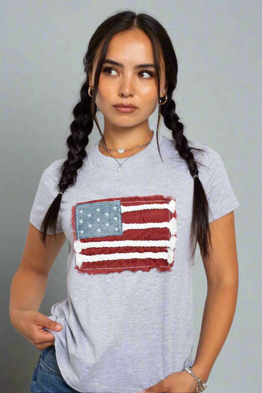 Daisy Street Applique USA Flag T-Shirt T-Shirt by Daisy Street as seen on celebrities