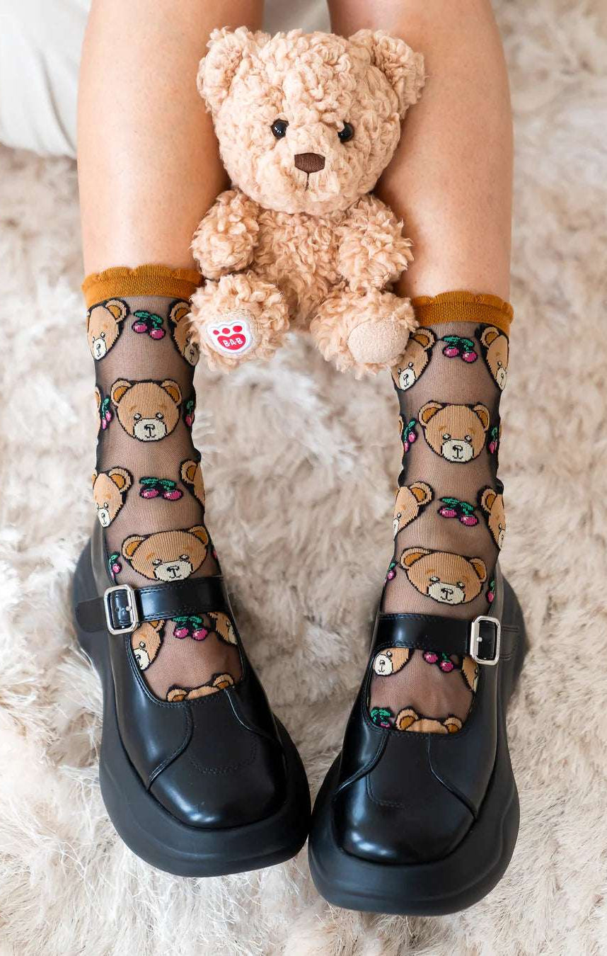 Sock Candy Teddy Bear Ruffle Black Sheer Crew Sock Socks by Sock Candy as seen on celebrities