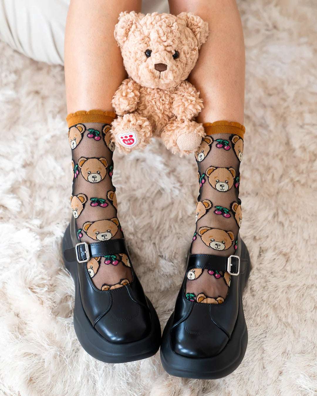 Sock Candy Teddy Bear Ruffle Black Sheer Crew Sock Socks by Sock Candy as seen on celebrities