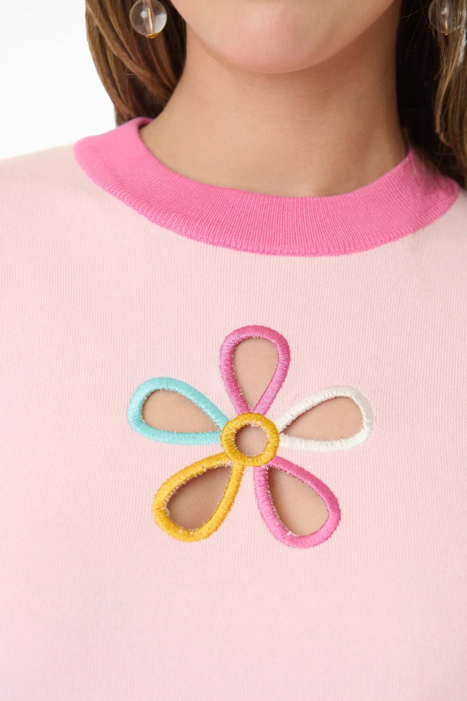 Smak Parlour Pink & Rainbow Flower Cutout Sweater Top by Unique Vintage as seen on celebrities