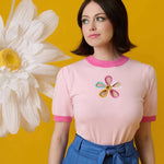 Smak Parlour Pink & Rainbow Flower Cutout Sweater Top by Unique Vintage as seen on celebrities
