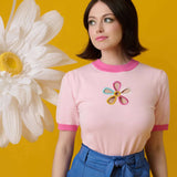 Smak Parlour Pink & Rainbow Flower Cutout Sweater Top by Unique Vintage as seen on celebrities