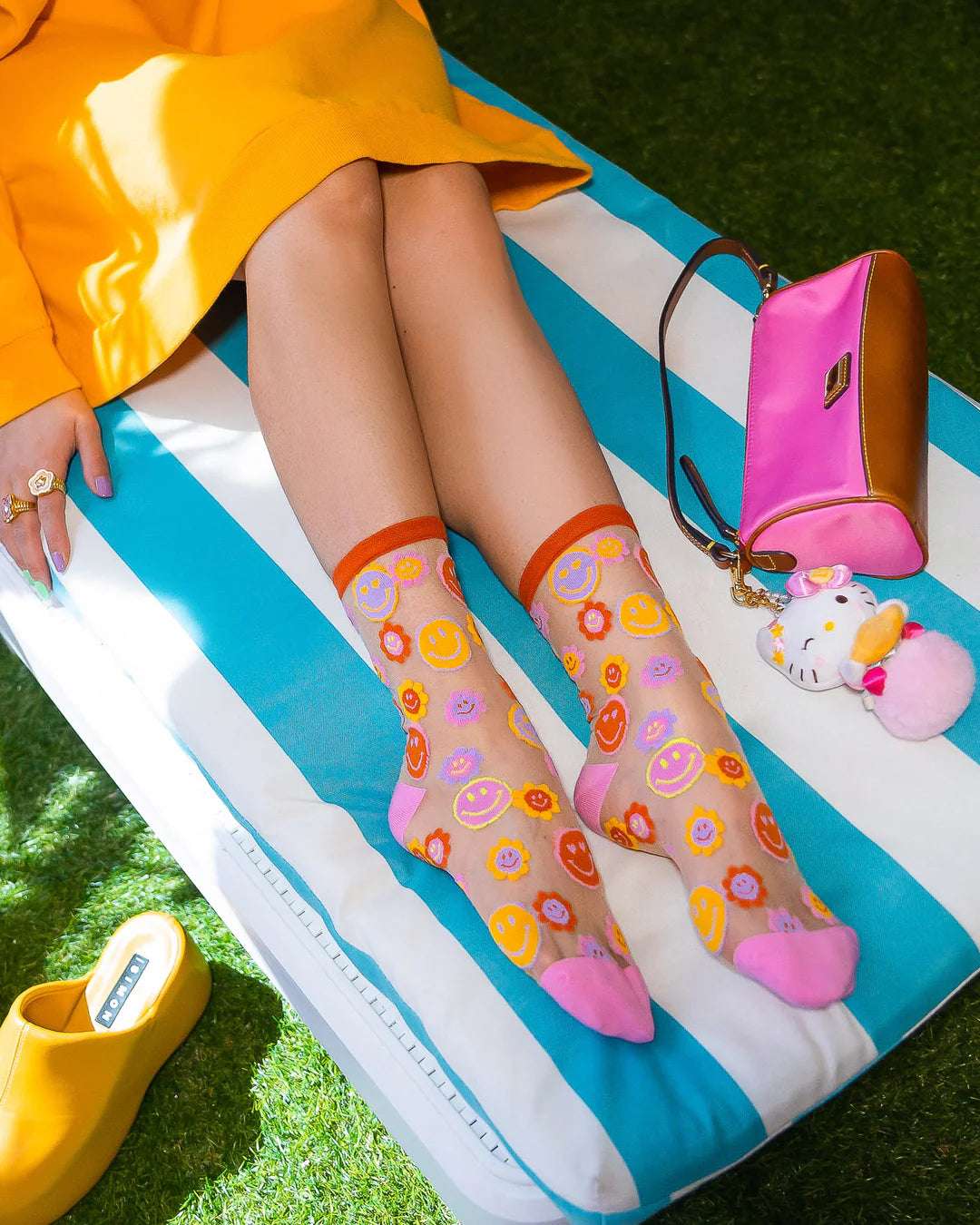 Sock Candy Smiley Face Daisy Sheer Crew Socks Socks by Sock Candy as seen on celebrities