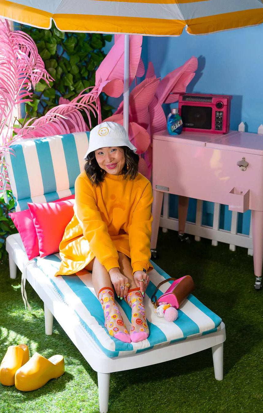 Sock Candy Smiley Face Daisy Sheer Crew Socks Socks by Sock Candy as seen on celebrities