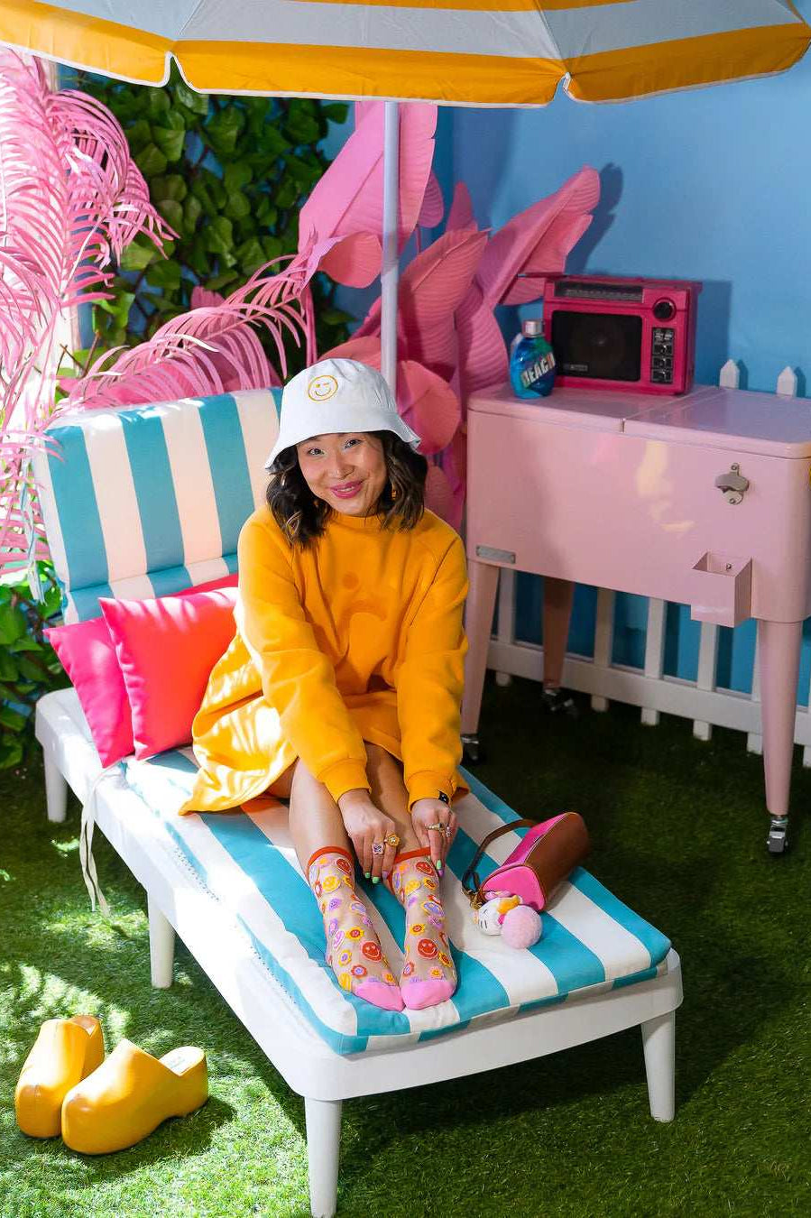 Sock Candy Smiley Face Daisy Sheer Crew Socks Socks by Sock Candy as seen on celebrities