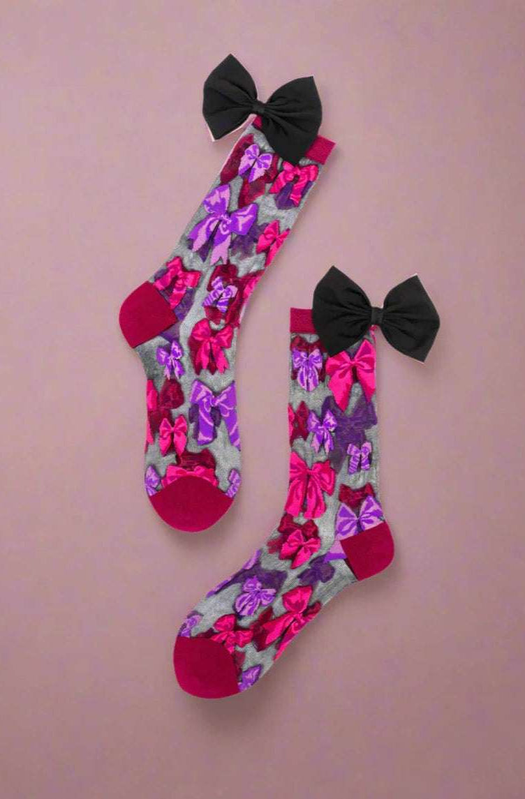 Sock Candy Big Bow Energy Black Sheer Crew Sock Socks by Sock Candy as seen on celebrities