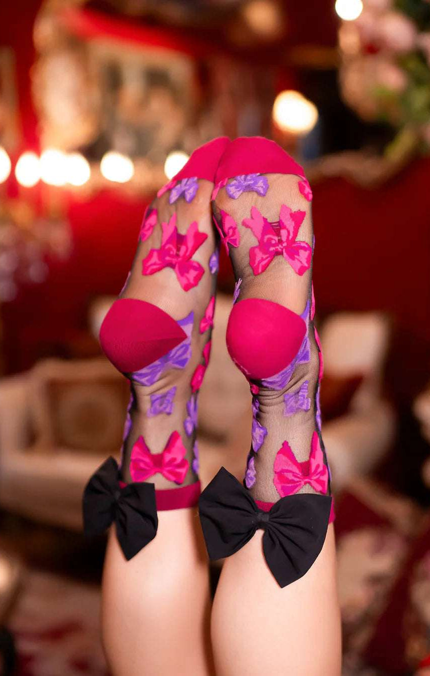 Sock Candy Big Bow Energy Black Sheer Crew Sock Socks by Sock Candy as seen on celebrities