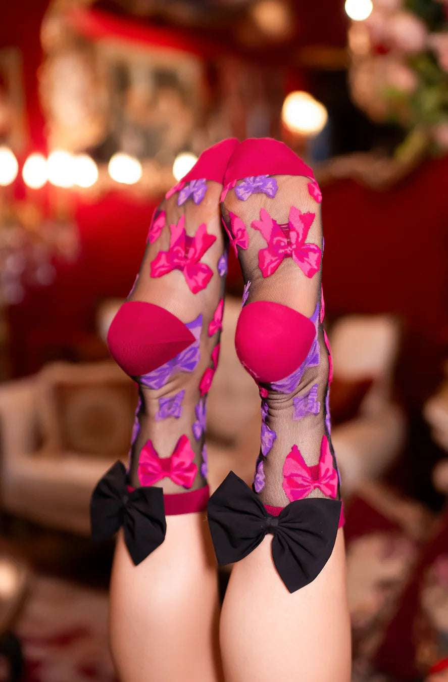Sock Candy Big Bow Energy Black Sheer Crew Sock Socks by Sock Candy as seen on celebrities