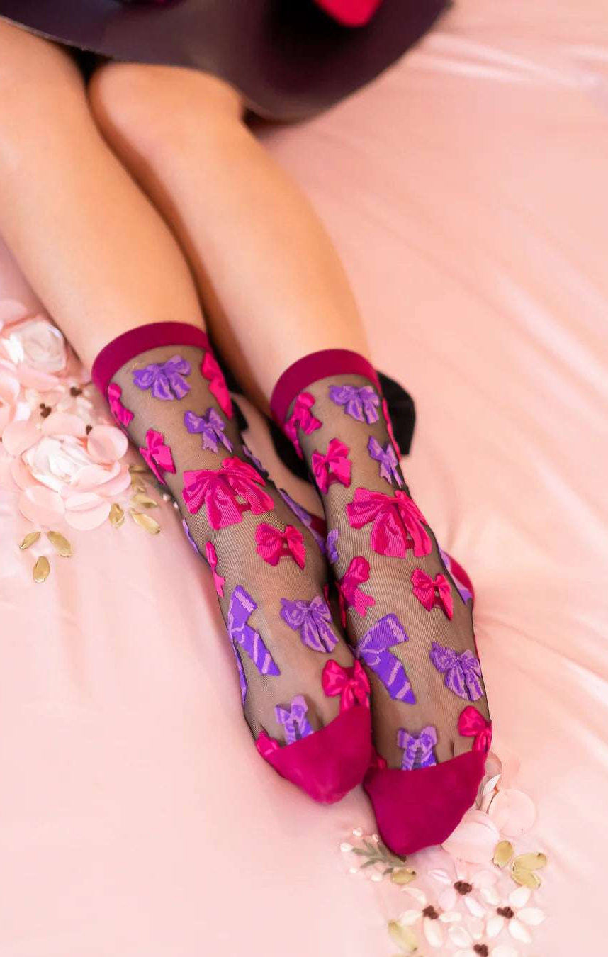 Sock Candy Big Bow Energy Black Sheer Crew Sock Socks by Sock Candy as seen on celebrities