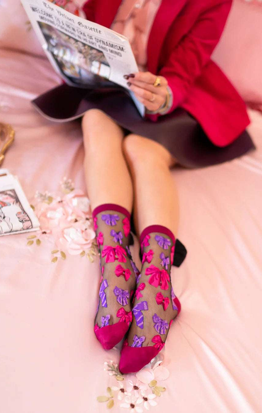 Sock Candy Big Bow Energy Black Sheer Crew Sock Socks by Sock Candy as seen on celebrities