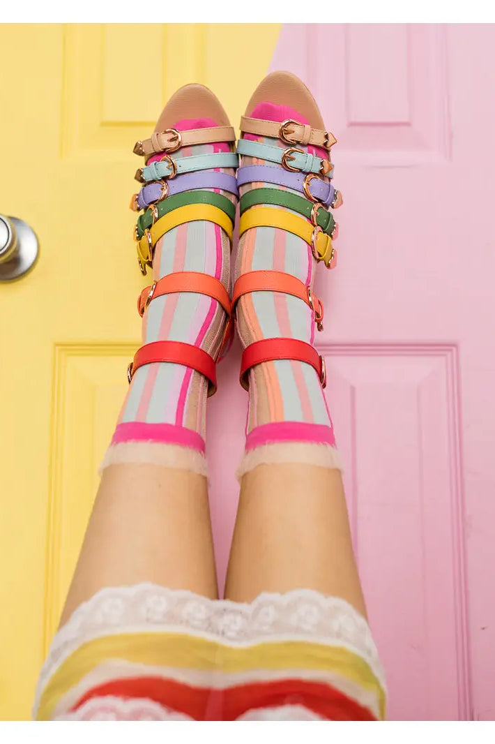 Sock Candy Candy Stripe Ruffle Crew Sock Socks by Sock Candy as seen on celebrities