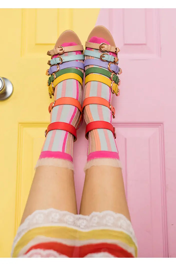 Sock Candy Candy Stripe Ruffle Crew Sock Socks by Sock Candy as seen on celebrities